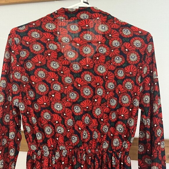 Modern Floral Geometric Pattern Tie Neck Lantern Sleeve Mini Dress Sz S No label - Picture 8 of 11